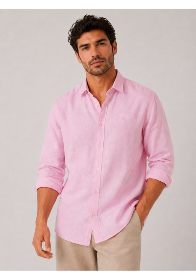 Slim Fit Uzun Kol %100 Keten Nefes Alabilen Kumaştan Hediye Kutulu Erkek Gömlek Fs-004170 - Pembe-3264