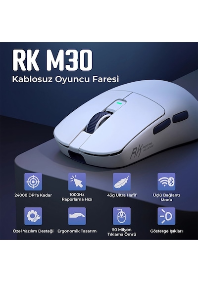 Royal Kludge Rk M30 43g Ultralight Tri-mode Kablosuz Gaming Mouse Standart