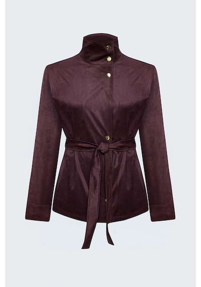 Sateen Kuşaklı Süet Ceket - Bordo-138099