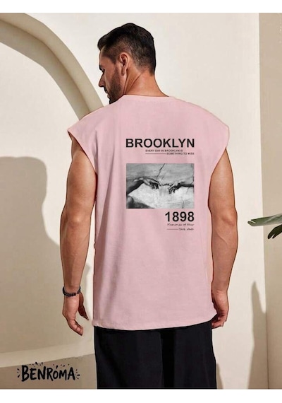Brooklyn 1898 Baskılı Kolsuz Tişört Pembe