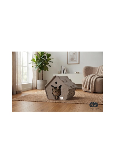 Keçe Kedi Evi Demonte, Yıkanabilir, Taşınabilir Kedi Kulübesi Minnoş Bej