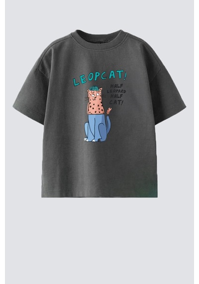 Monila Erkek Çocuk Pamuklu Baskılı T-shirt Antrasit