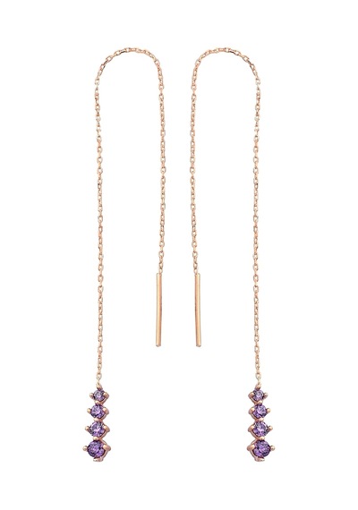 925 Ayar Gümüş Rose Sıra Mor Taşlı Zincir Küpe - 12111201 Rose Gold