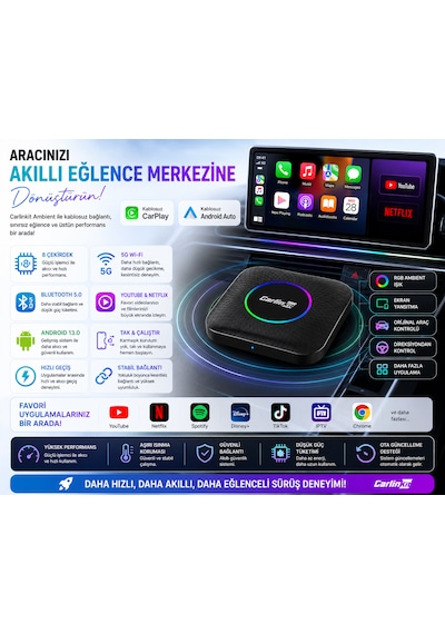 Carlinkit Tbox Max Ambient 13.0 8gb/128gb Kablosuz Carplay & Android Auto Diğer