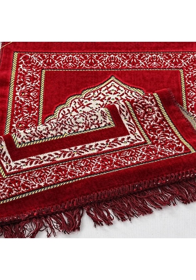 Kadife Çocuk Seccadesi - Kırmızı 39x80 Cm - 180 Gr - Tesbih Hediyeli Çok Renkli