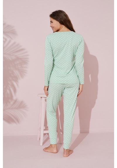 Siyah İnci Pamuklu Örme Pijama Takım 24241088 Yeşil