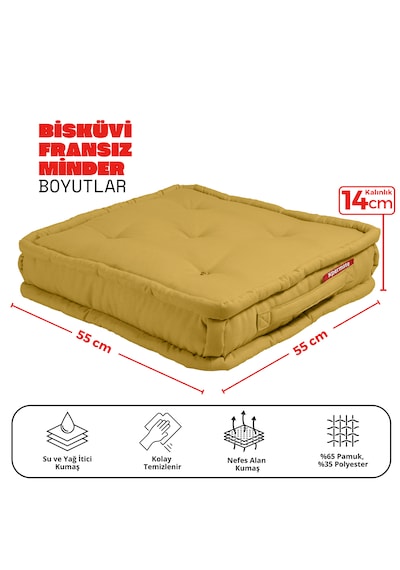 Xpermate Bisküvi Minder Petek Önü Fransız 55x55x14 Hardal
