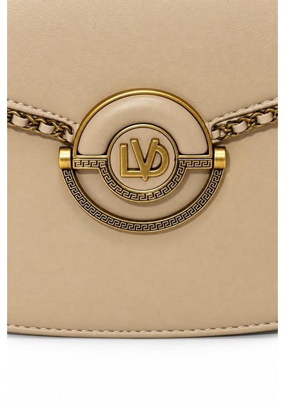 Levidor Bej Oval Kasa Zincir Ve Logo Detaylı Şık Kadın El Ve Omuz Çantası