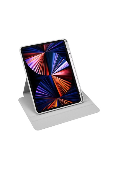 İpad Air 10.9 2022 5.nesil A2588-a2589-a2591 Uyumlu Kalem Bölmeli Dönebilen Standlı Termik Tablet Kılıfı - Gri - T25983