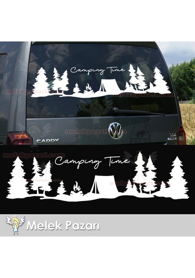 Kamp Zamanı, Camping Time Orman Manzara Karavan Sticker, Kamp Sti