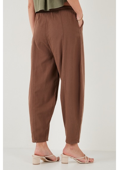 Lela Pamuklu Relaxed Fit Normal Bel Daralan Paça Bayan Pantolon 668Yp5198 Kahve