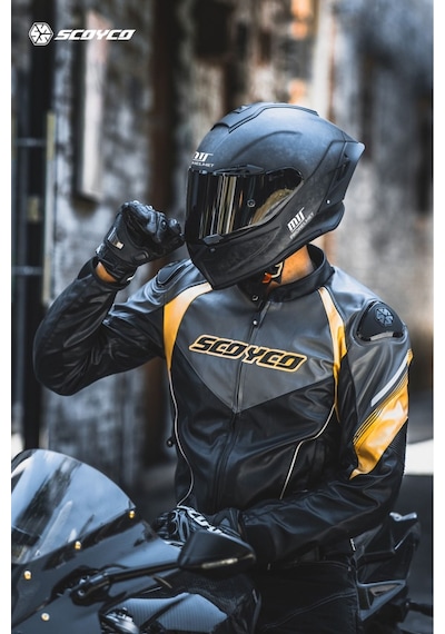 Motoanl Motosiklet Montu 4 Mevsim Deri Ve Maxdura Kumaş Racing Mont Pu Leather Black-gold