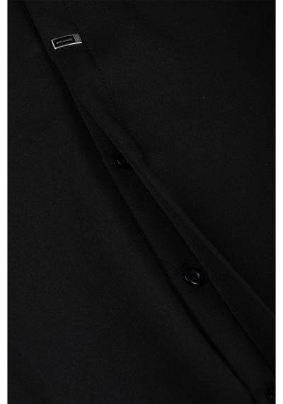 Deepsea Siyah Slim Fit Likralı Kolay Ütülenebilir Gizli Düğmeli Erkek Gömlek 2602614
