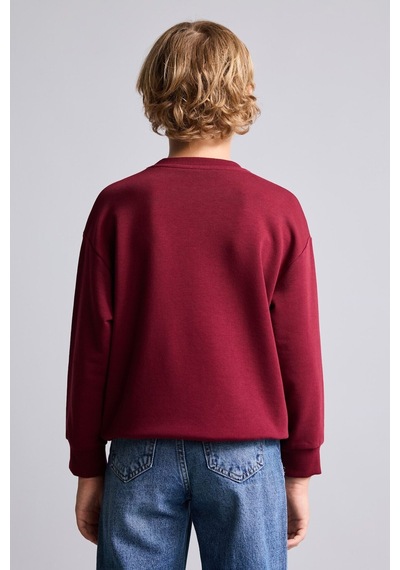 Defacto Oversize Bisiklet Yaka Nakışlı Sweatshirt Erkek Çocuk H9695a826wnbr248 Bordo-br248