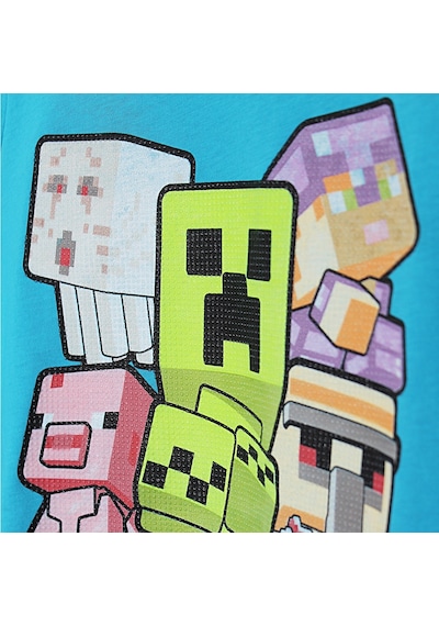 Minecraft Silikon Baskılı Erkek Çocuk T-Shirt 4 - 12 Yaş Mavi