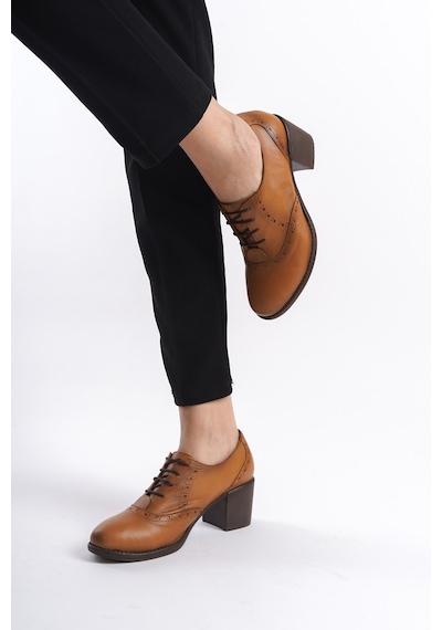 Analin Shoes Kadın Hakiki Deri Bağcıklı Klasik Topuklu Ayakkabı A.taba