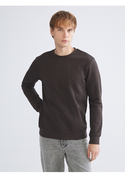 Lcwaıkıkı Basic Kahverengi Bisiklet Yaka Erkek Kalın Sweatshirt