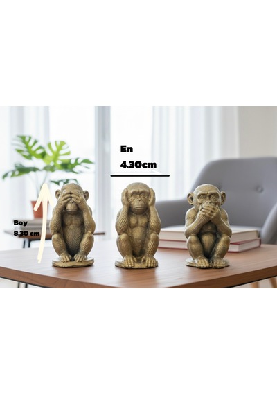 3'lü Dekoratif Altın Maymun Biblo Seti 8.30cmx4.30cm
