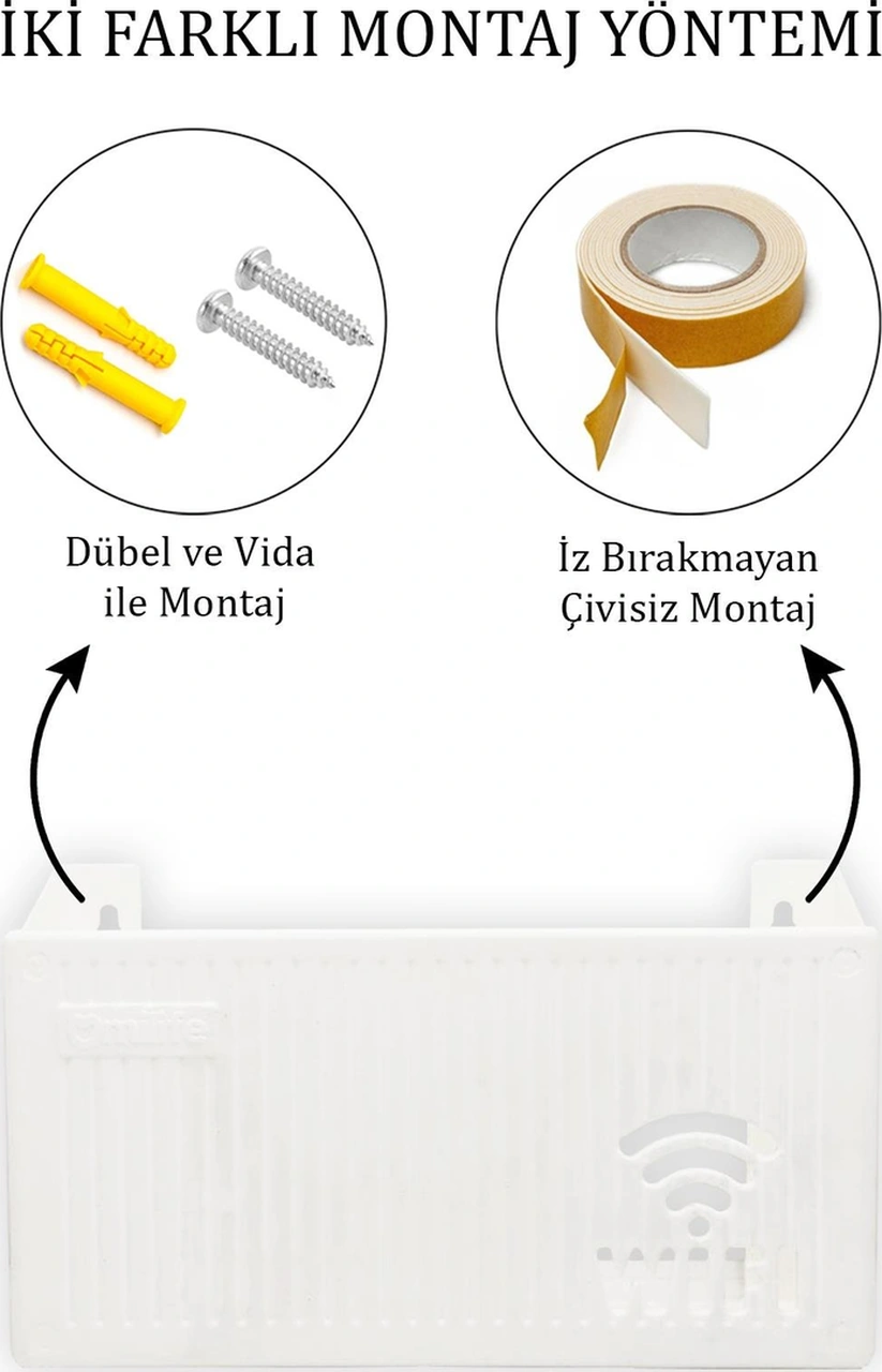 Duvara Asılabilir Wifi Vidalı Askı Yapışkanlı Modem Kutusu WiFi Router Rafı 25x15x6 cm