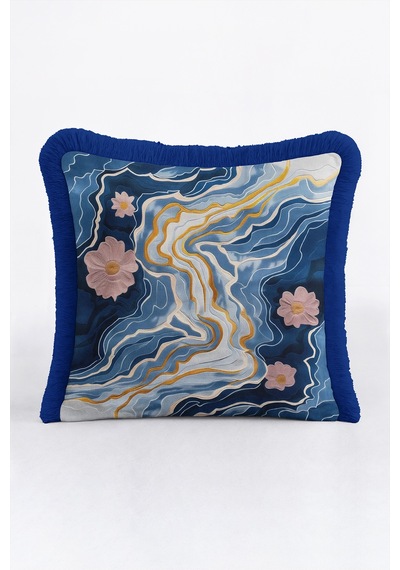 Çiçekli Geometrik Saçaklı Yastık Kılıfı - Soyut Floral Mavi Gold Lacivert Püsküllü Kırlent Kılıfı Puslu Düş Halo Çiçekli Geometrik Saçaklı Yastık Kılıfı - Soyut Floral Mavi Gold Lacivert Püsküllü Kırlent Kılıfı Puslu Düş Halo