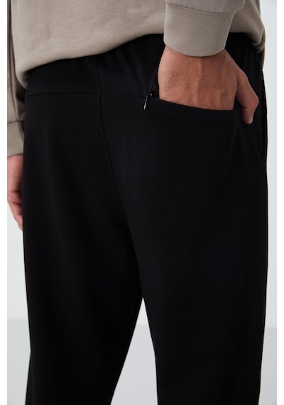 Tommy Life Siyah Bağcıklı Cepli Standart Kalıp Klasik Paça Erkek Eşofman Alt - 84682 Siyah