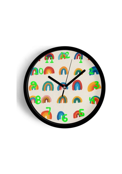 Renkli Gökkuşağı Çocuk Odası Modern Duvar Saati - 30cm - Önü Camlı Siyah Kasa - Sessiz Mekanizma-jh0431 Siyah