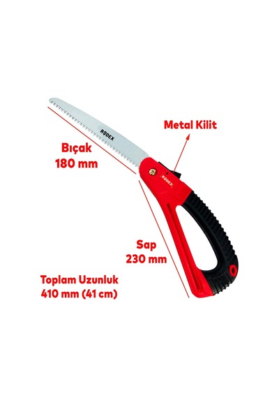 Rodex Budama Testeresi 180 Mm Metal Kilitli Çelik Düz Ağaç Dal Bağ El Testeresi Açılıp Kapanır