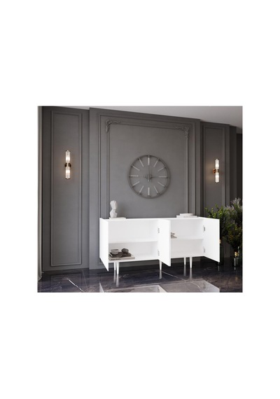 Enwood Capella Beyaz Mdf 4 Kapaklı Raflı 160 Lık Konsol Beyaz 160 X 80 Çok Renkli