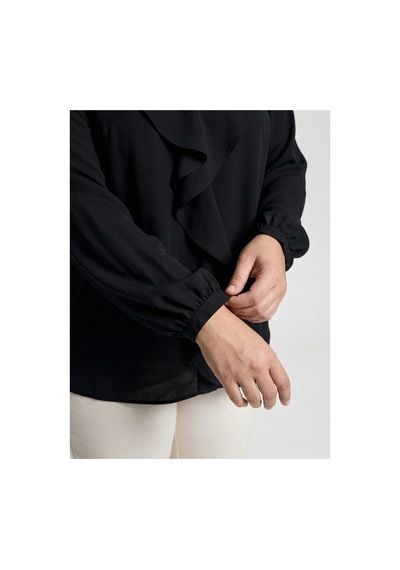 Hanezza Büyük Beden Fırfırlı Jessica Krep Bluz Siyah, 48-50 Siyah - 653700625 Siyah