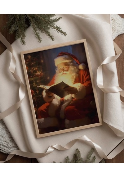 Çerçevesiz Poster Noel Baba Ve Kitap