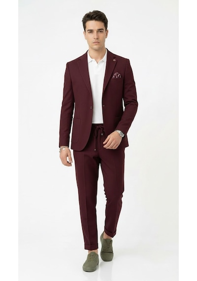 Pike Kumaş Jogger Pantolonlu Erkek Takım Elbise Torba Cepli Tek Düğme Slim Fit Kombin Bordo Pike Kumaş Jogger Pantolonlu Erkek Takım Elbise Torba Cepli Tek Düğme Slim Fit Kombin Bordo