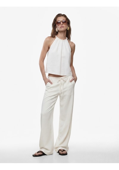 Koton Viskon Rayon Kumaş Kolsuz Büzgülü Halter Yaka Bluz Kırık Beyaz 6sak60292pw Ekru