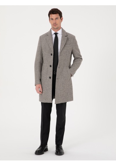 Cacharel Gri Slim Fit Alpaka Yün Karışımlı Palto