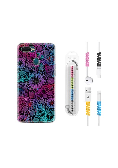 Oppo A5S Kılıf Kablo Koruyuculu Colurful Mandala 1667