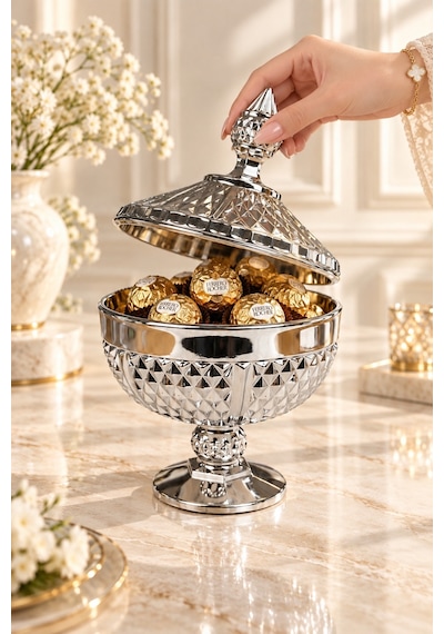 Diamond Ayaklı Kapaklı İkramlık Gümüş