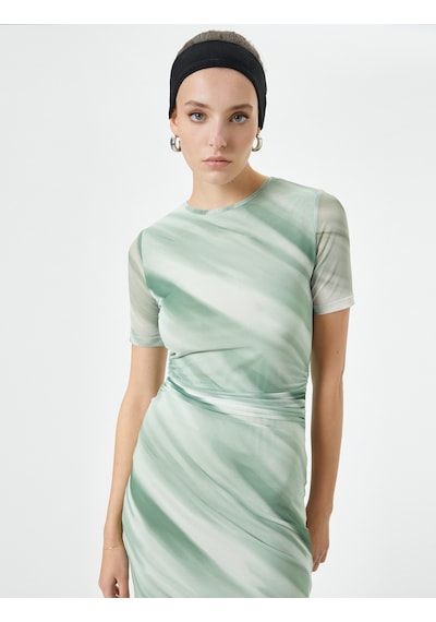 Koton Midi Bodycon Elbise Kısa Kollu Bisiklet Yaka Yırtmaçlı Yeşil Desenli 4sak80046ek Yeşil Koton Midi Bodycon Elbise Kısa Kollu Bisiklet Yaka Yırtmaçlı Yeşil Desenli 4sak80046ek Yeşil