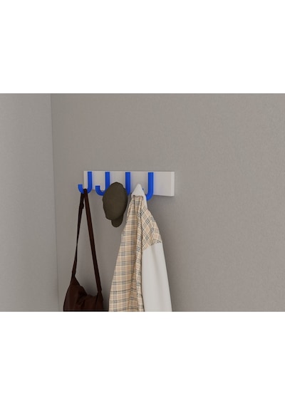 Hepsi3boyutlu Modern Duvar & Kapı Baston Askılık - 4 Adet Mavi J Askılık - Model No : 6 Mavi