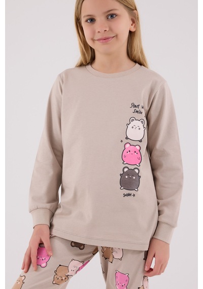 Rolypoly Kız Çocuk Krem Pijama Takımı KREM