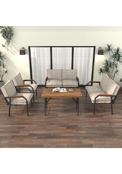 Mygusi Hayal Balkon Bahçe Cafe - Metal Kanepe Koltuk Takımı - 2+2+1+1+masali Krem