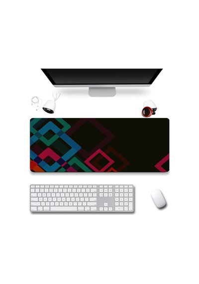 Sonictouch Renkli Kareler Siyah Gamer Oyuncu Dikişsiz Sıvı Geçirmez Klavye Mouse Pad 32x70cm Mousepad