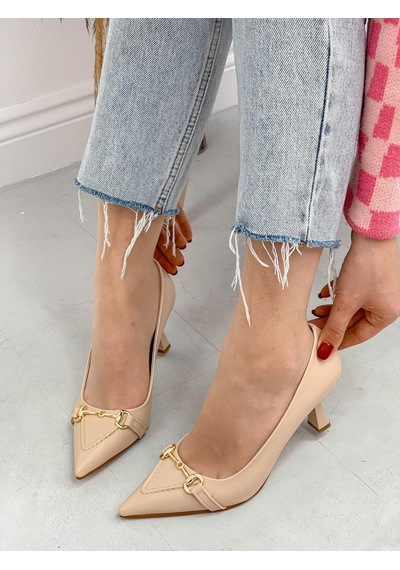 Ervanın Butiği Bej Cilt Mosscross Toka Detay Kadın Stiletto-3913