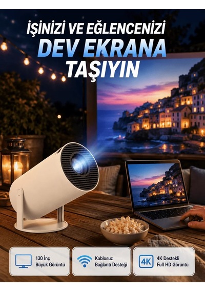 Ers Full Hd 4k Destekli Akıllı Projeksiyon 130 İnç Ekran, Uzun Ömürlü Ampul Ve Çoklu Giriş 38551343