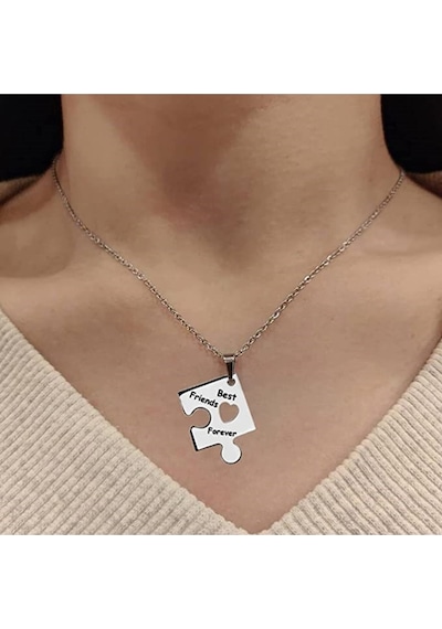 Best Friend Forever Kalplı 4'li Yapboz Kolye Gümüş - Gri