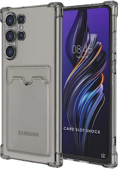Samsung Galaxy S23 Ultra Uyumlu Kılıf Darbe Emici Kartlıklı Cüzdanlı Silikon Kapak - Füme