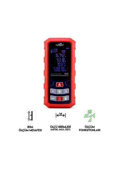 Dawrek H01 Lazer Mesafe Ölçer 80 Metre Dijital Hassas Ölçüm Cihazı Çok Fonksiyonlu Kırmızı