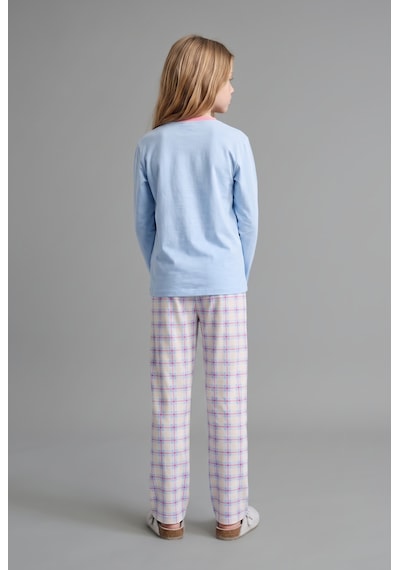 Defacto Uzun Kollu Kalp Baskılı Kareli Alt 2li Pijama Takımı Kız Çocuk I2284a826aube791 Mavi-be791