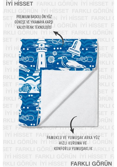 Deniz Feneri Marine Plaj Havlusu - Mavi Beyaz Nautical Havuz Banyo Hızlı Kuruyan Mikrofiber Havlu Kuru Yasemin