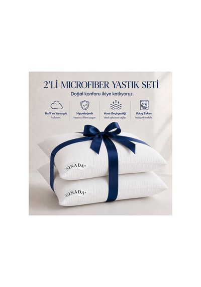 Sinada 2 Adet Microfiber 1000gr Nano Jel Yastık 50x70 Cm - %100 Pamuk Kılıflı Beyaz