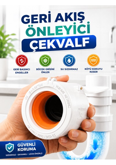 Ø50 Lavabo Gideri Çekvalfli Koku Ve Böcek Önleyici Adaptör Beyaz