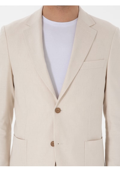 Cacharel Ekru Slim Fit Keten Karışımlı Takım Elbise Bej